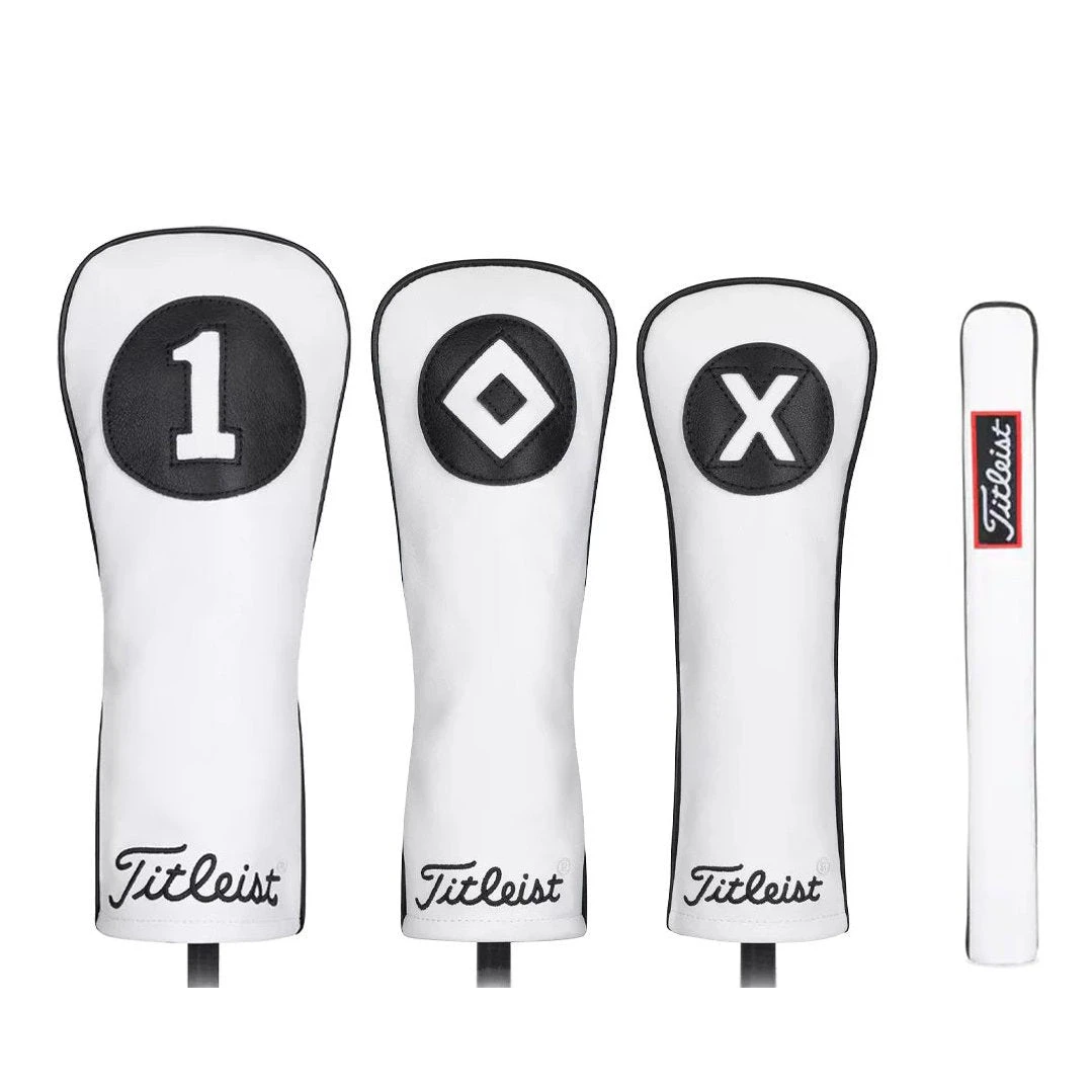 Titleist White & Black Leather Headcovers TA20TASCWB
